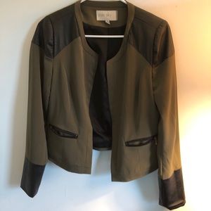 Olive jacket with leather detail